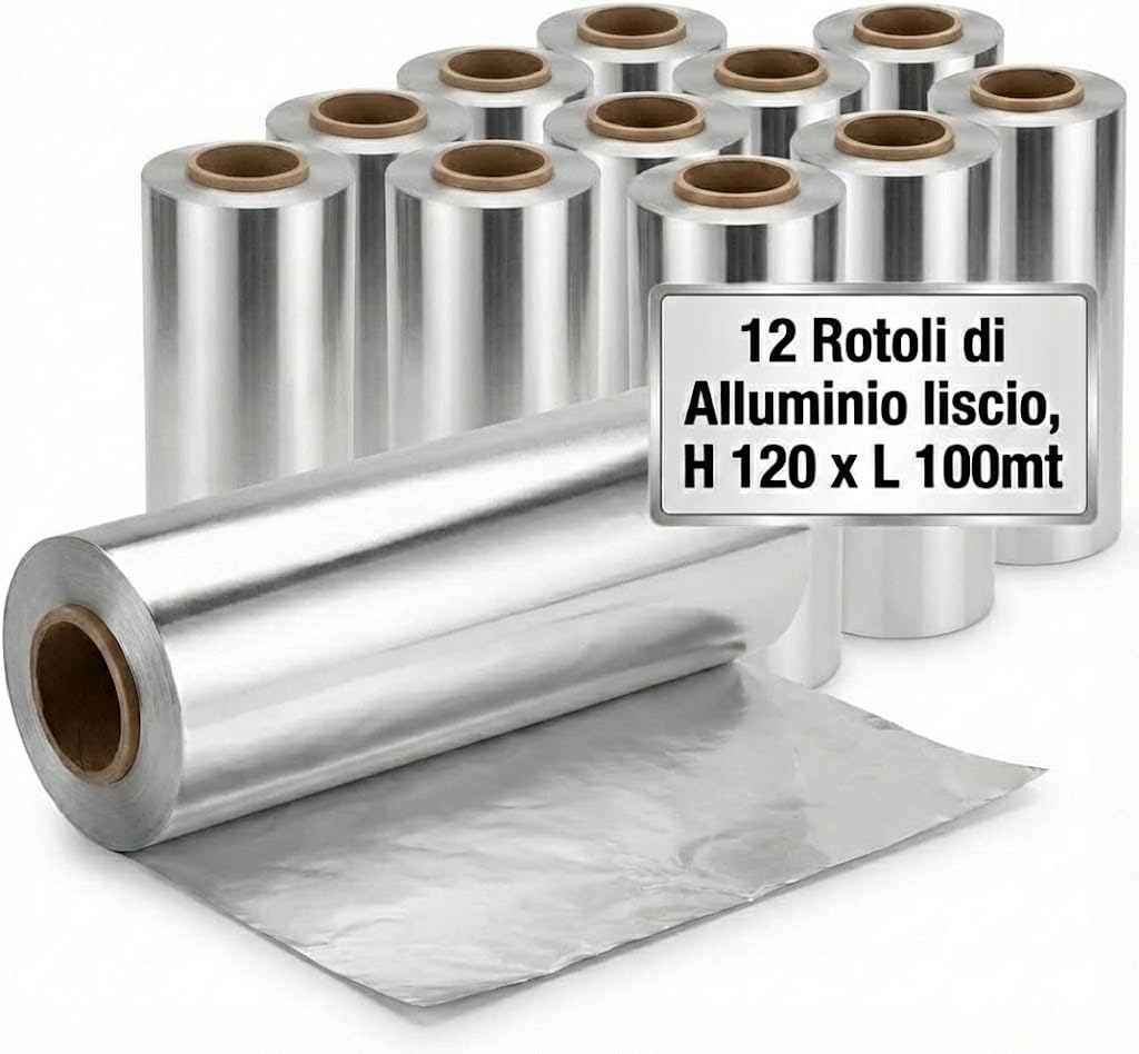12 rollos de aluminio – 12 cm de ancho x 100 m de largo – Papel de aluminio liso profesional para peluquerías – Papel de aluminio con golpes de sol, balayage, decoloración, manicura y pedicura
