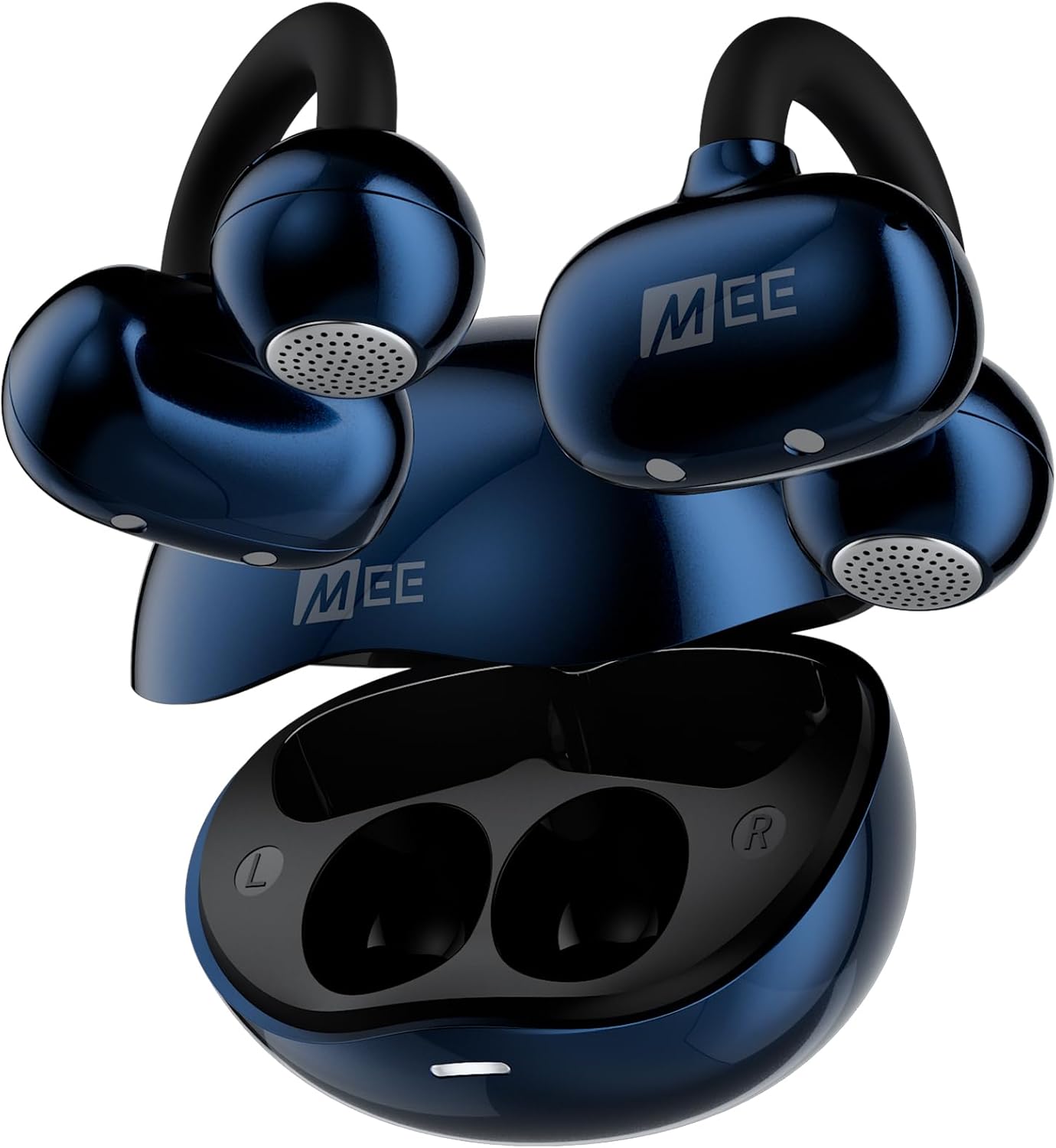 MEE audio Pebbles Air Open Ear True Wireless Earbuds - Bluetooth 5.3 Lightweight Earclip Headphones with Headset Microphone & Call Noise Reduction for Gym/Workouts/Sports and Gaming (Sapphire/Blue)