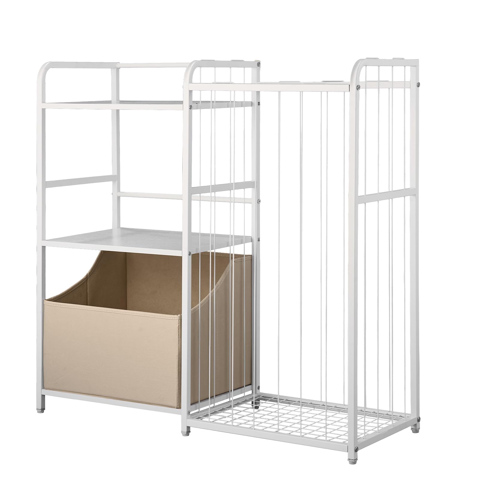 VEVOR Organisateur de jouets animaux en peluche, bibliothèque enfants à 2 niveaux, meuble de rangement avec coffre à jouets en tissu, pour chambres, salles de jeux, crèches et jardins d'enfants, blanc