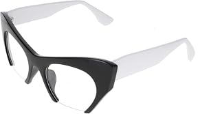 FLAWLESS EYEWEAR Cat Eye Eyeglasses Women Retro Vintage Razor Clear Lens Style Half Cut Off Frame