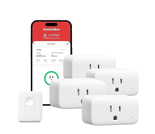 SwitchBot Smart Plug Mini 15A (paquete de 4) con control remoto, monitor de energía, WiFi para el hogar inteligente (2.4 GHz), compatible con Alexa