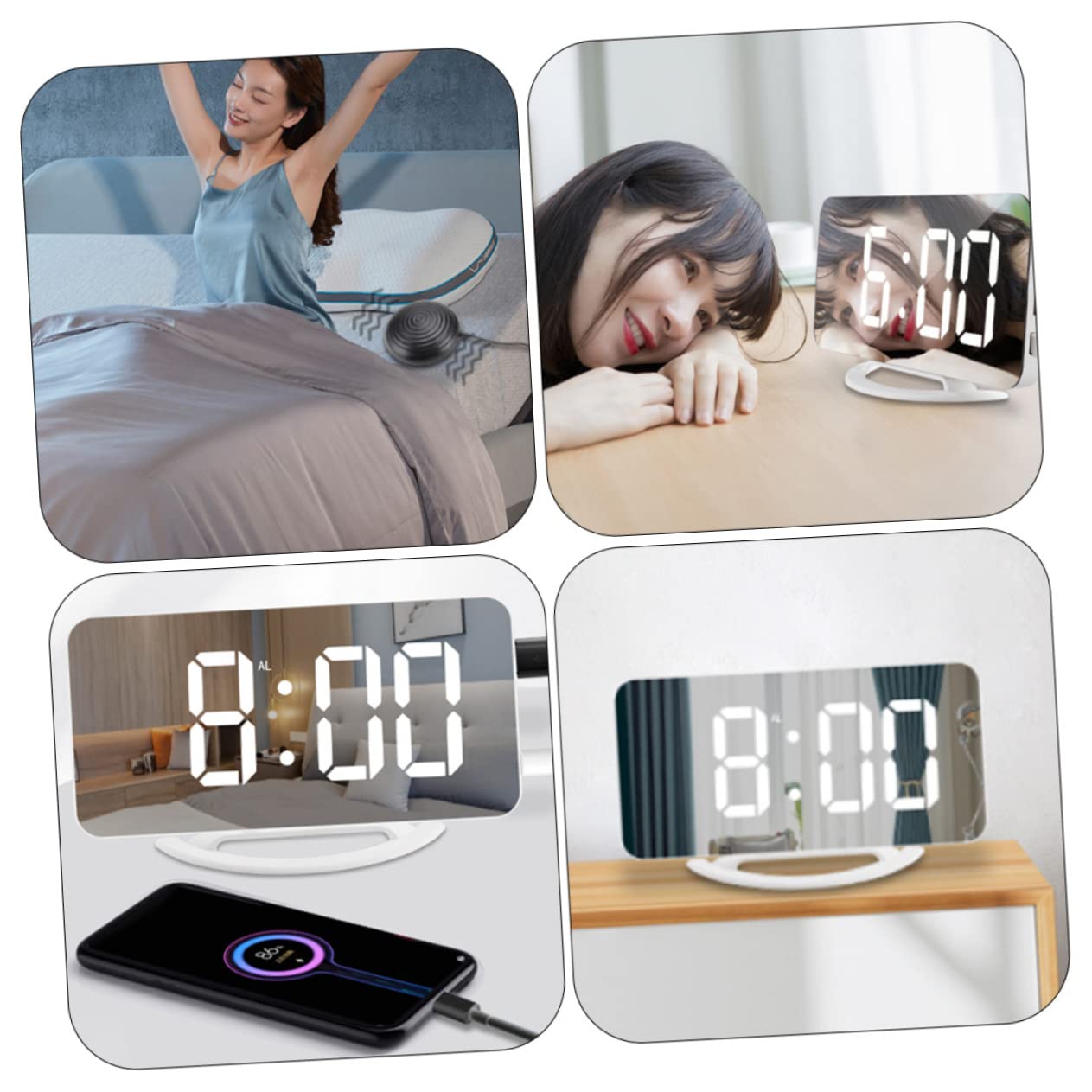 Vibrationswecker LED mit Spiegelanzeige, Digitaler Wecker