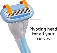 Vista 6 de Yaxa Basics - Mango de navaja de afeitar de cinco hojas para mujer, incluye 12 cartuchos y colgador de ducha, set de 14 piezas, azul