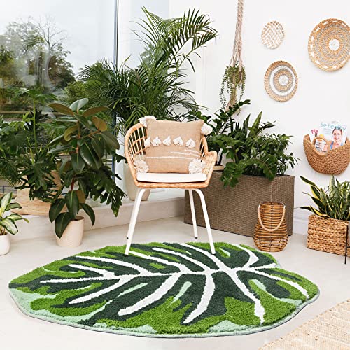 Notasa Kids Rug Green Leaf Area Rug For Nursery Cute Bath Mat Non Slip Small Preppy Carpet For Bedroom Bathroom Children Playroom Boho Home Decor Washable 2.6'X4' #TOP3