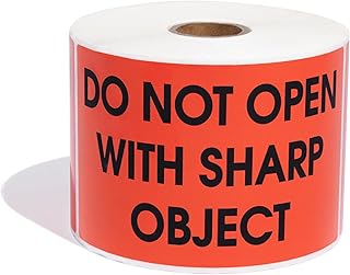 Aegis Adhesives - 3" X 5" Red Do Not Open with Sharp Object Stickers - Warning Labels with Permanent Adhesive (1 Roll, 500/Roll)