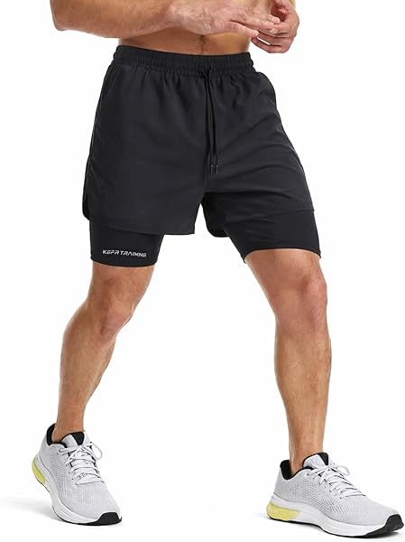 Pantaloncini sportivi da uomo, a doppio strato, per allenamento, palestra, escursionismo - 4