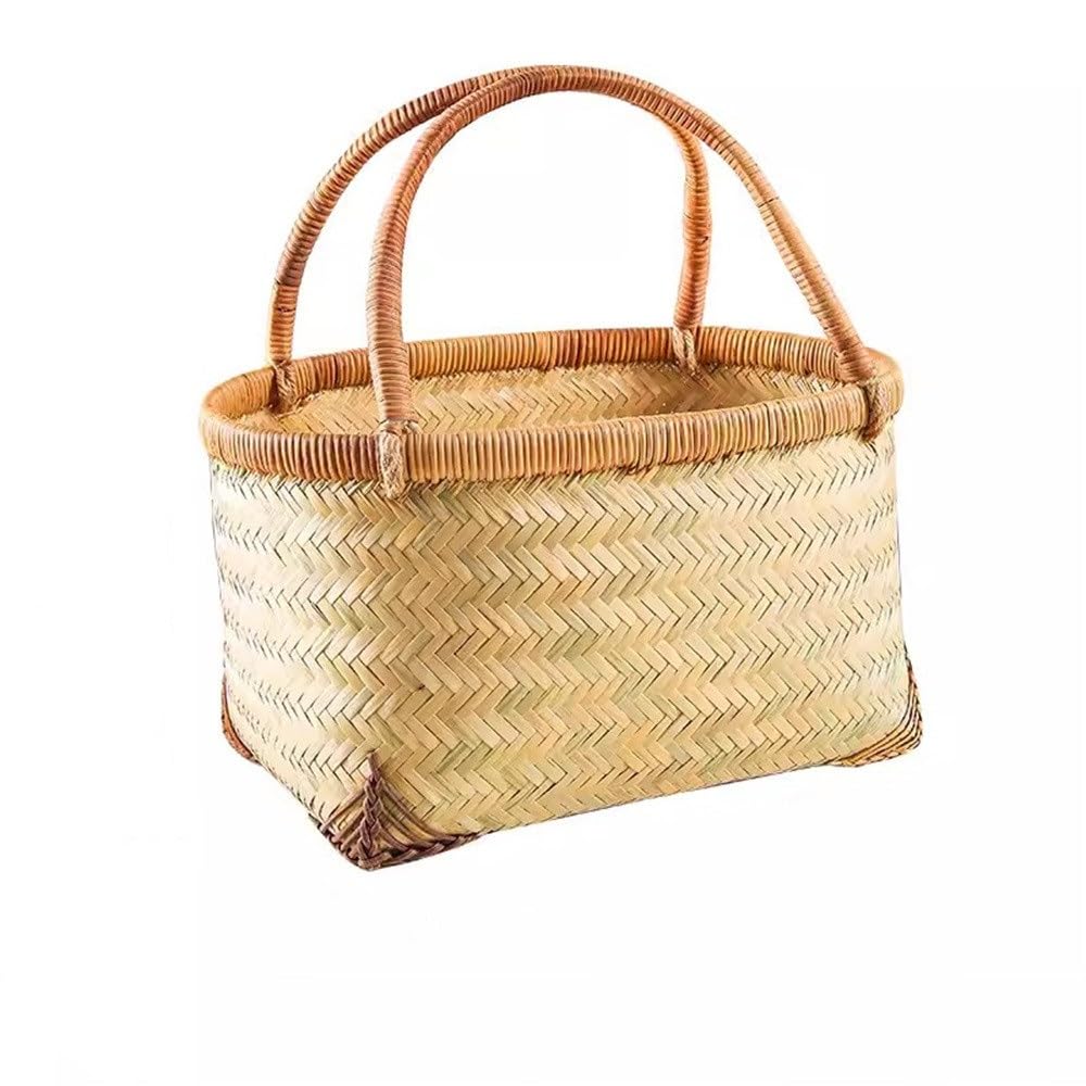 Wicker Picnic Basket Outdoor Picnic Fruit Picking Snack Shopping Basket for Picnic Camping Outdoor(19.5x21.5x31.5cm)