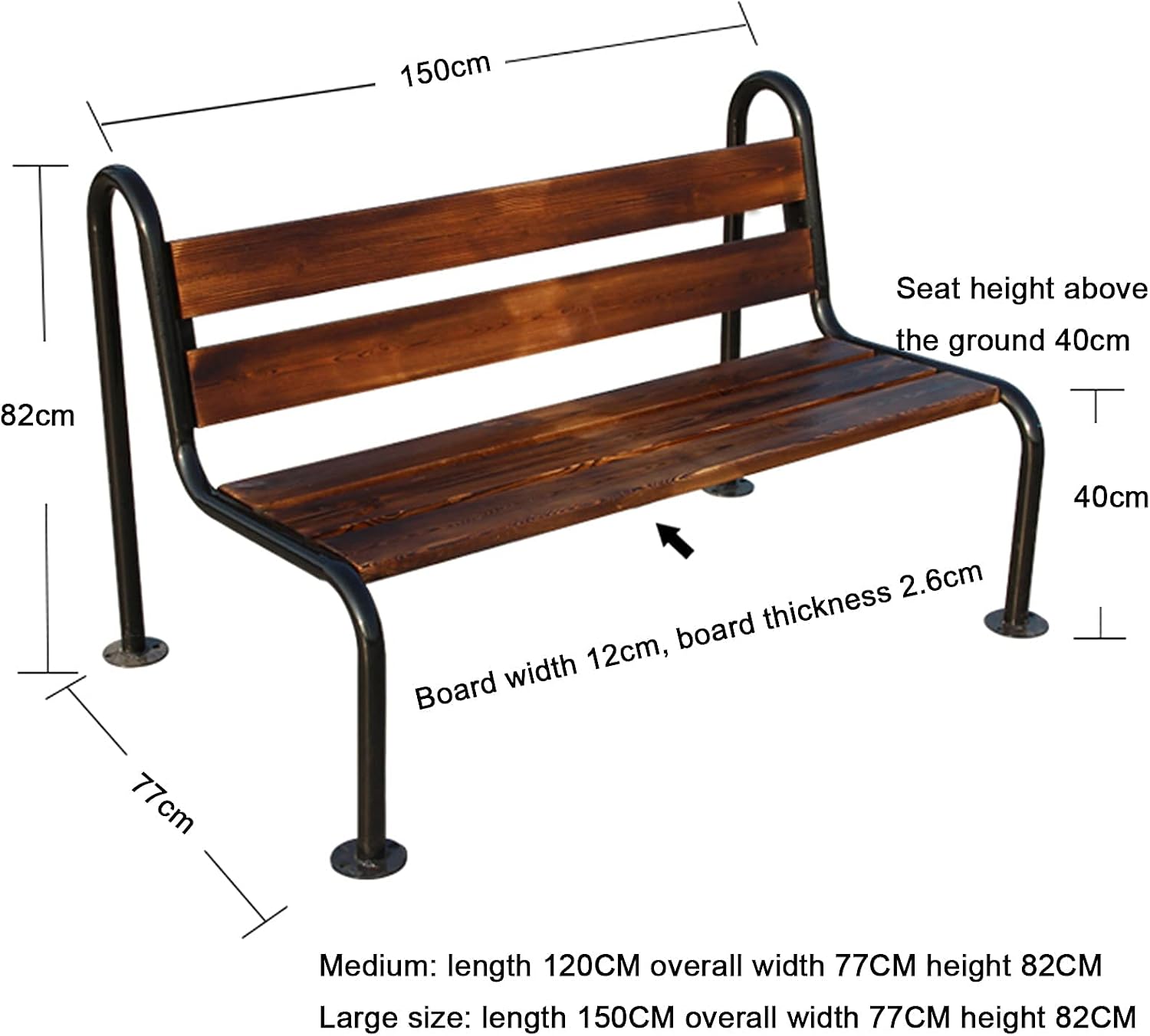 E Outdoor Furniture 3-Seater Garden Bench Anticorrosive Solid Wood Slat Design and cast Iron Frame Terrace Seating Weather-Resistant Heavy-Duty Park Bench Can Withstand 1100lbs (Blue 150cm)