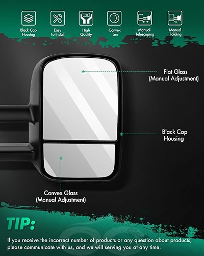 Miniatura 2 de SCITOO Espejos de remolque compatibles con Chevy Silverado 1999-2007 para GMC Sierra 1500 2500 3500 Pickup Truck Espejos de ajuste manual, sin