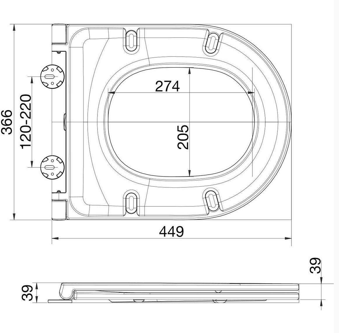 Euroshowers White Slimline Slim D Shape/Oval Shape ONE SEAT Soft Close