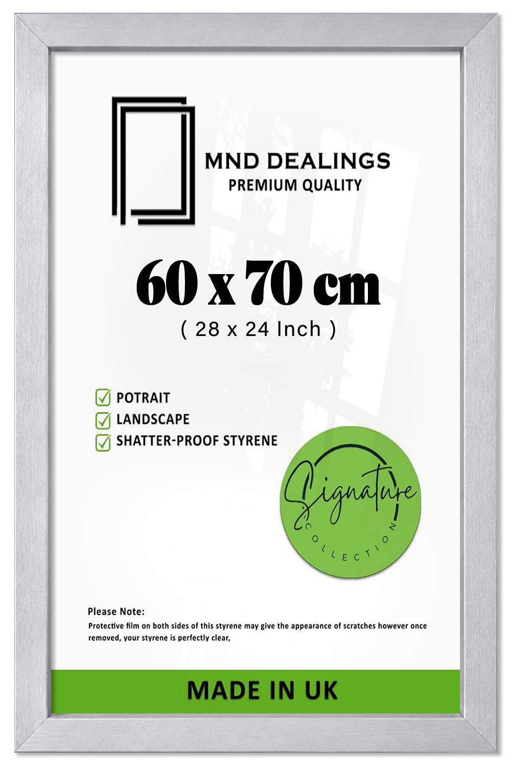 MND Dealings — Classic Flat Style (60 X 70 CM) Picture Frame | Poster Frame For Home Office Living Room Décor Photo Certificate Jigsaw Puzzle Wall Mounted — 28 X 24 Inch Silver — Ideal For Prints