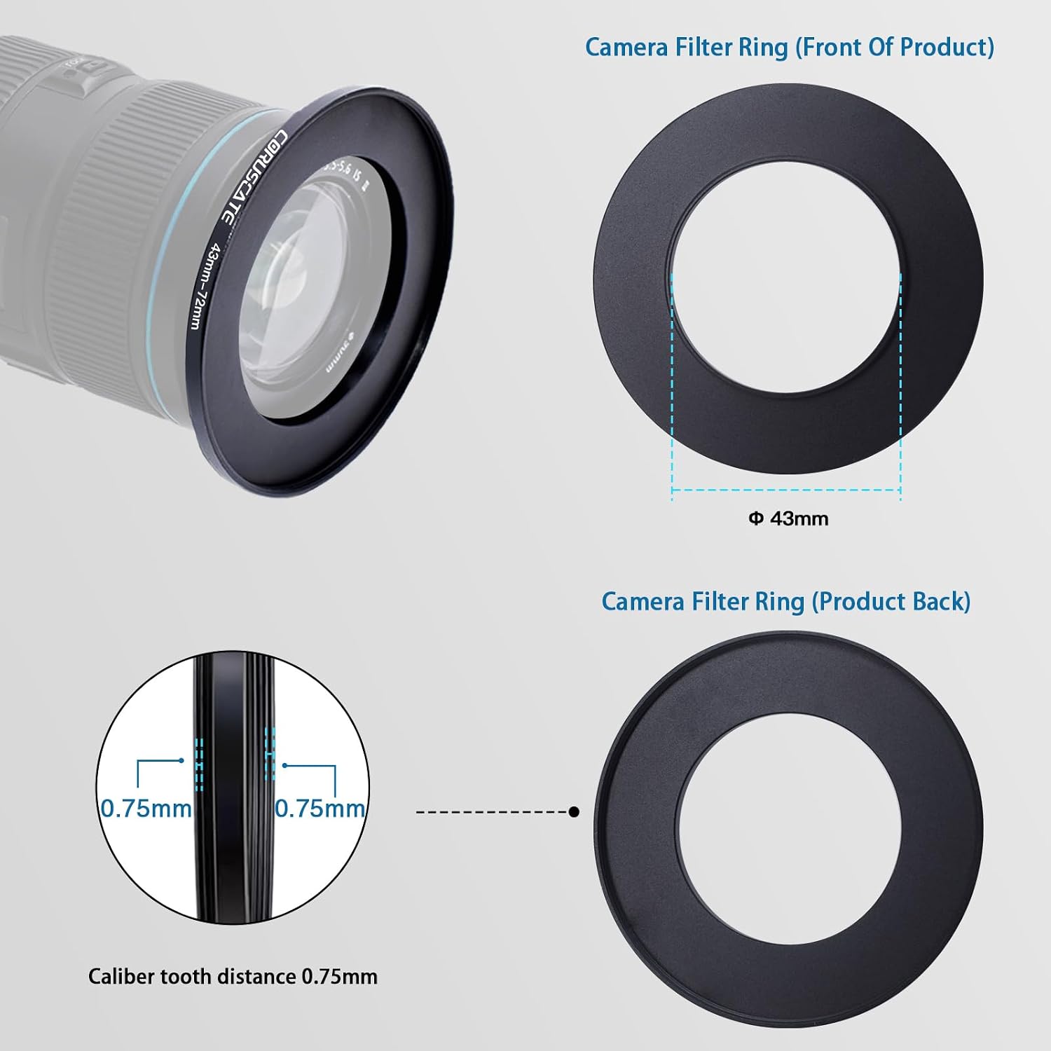 10Pcs Filter Ring Adapter Set, Lens Filter Metal Stepping Rings Compatible All Brands UV ND CPL (43-46mm,43-49mm,43-52mm,43-55mm,43-58mm,43-62mm,43-67mm,43-72mm,43-77mm,43-82mm)