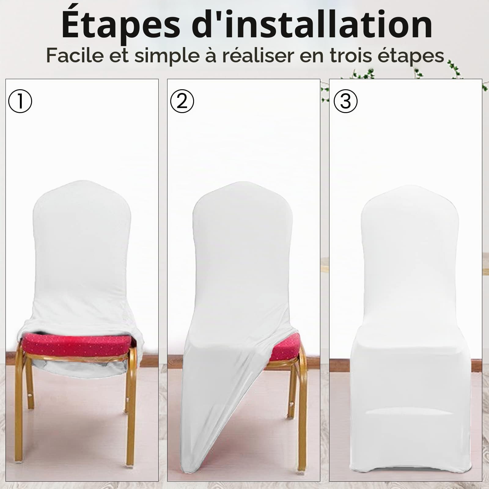Lot de 10 Housses de Chaise en Élasthanne Extensible – Lavables et Universelles – Housses de Chaise Stretch pour Mariage, Fête et Banquet (Blanc)