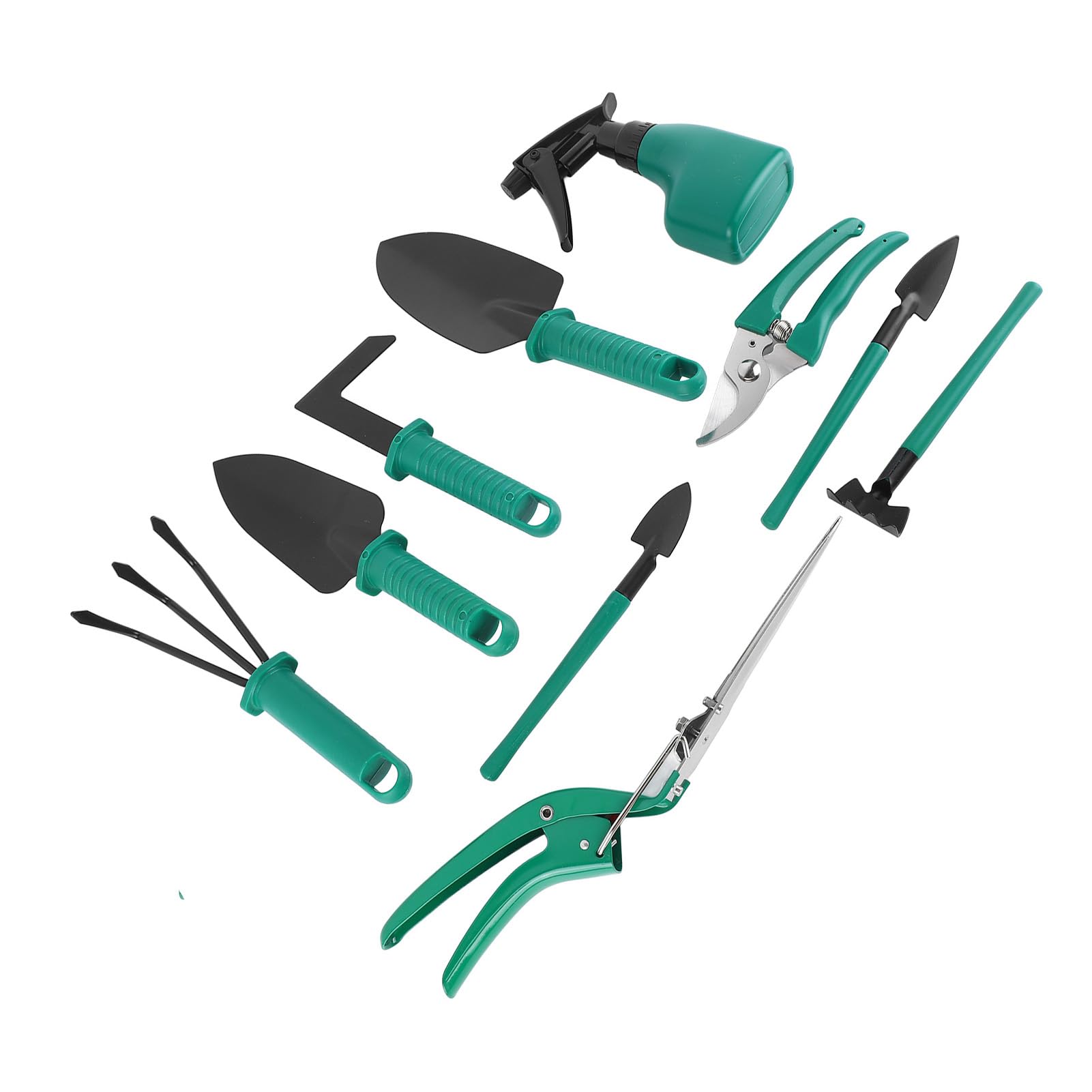 Juego de Herramientas de jardinería de 10 Piezas con Estuche de Transporte, Tijeras, Palas, rastrillo, Hoz, Herramientas manuales de Hierro Oxidado para el hogar, jardín,