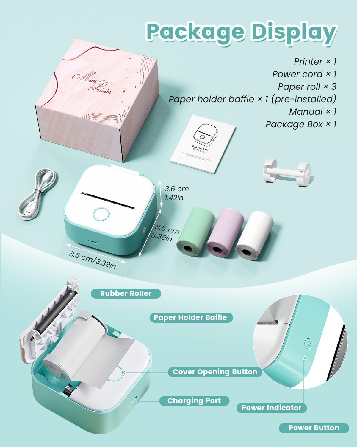 Memoking Mini Printer - T02 Sticker Printer Print Pod Portable Thermal Inkless Sticker Maker Bluetooth Pocket Mini Photo Printer Instant Print for School Office Home for Study Note, Journal, DIY, Gift - Image 9