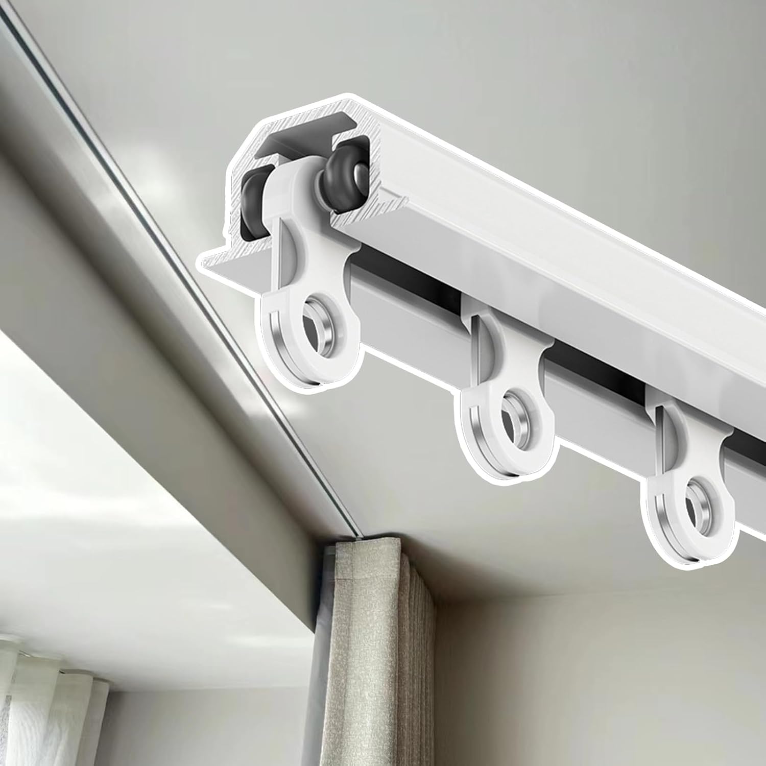 Heavy Duty Ceiling Curtain Track System - Recessed Design with Silent Pulleys, Adjustable 4-25 Ft Lengths for Room Divider and Window Treatment, Perfect for Home and Office Use