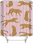 Cute Leopard Shower Curtain with 12 Hooks Pink Cheetah Animal Bathroom Curtain 72x72 Inch Waterproof