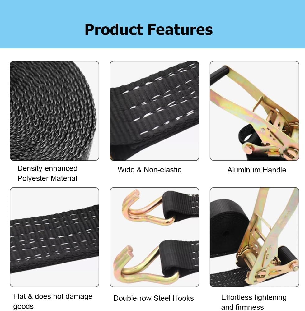1 2 3 4 5 6 Packs Ratchet Straps Tie Downs, 3.3-65.6 Feet Long (111023lb Break Strength) Black Tie Down Straps for Truck, Trailer, Motorcycle, ATV, UTV, Cargo(1set,1m/3.3Ft)