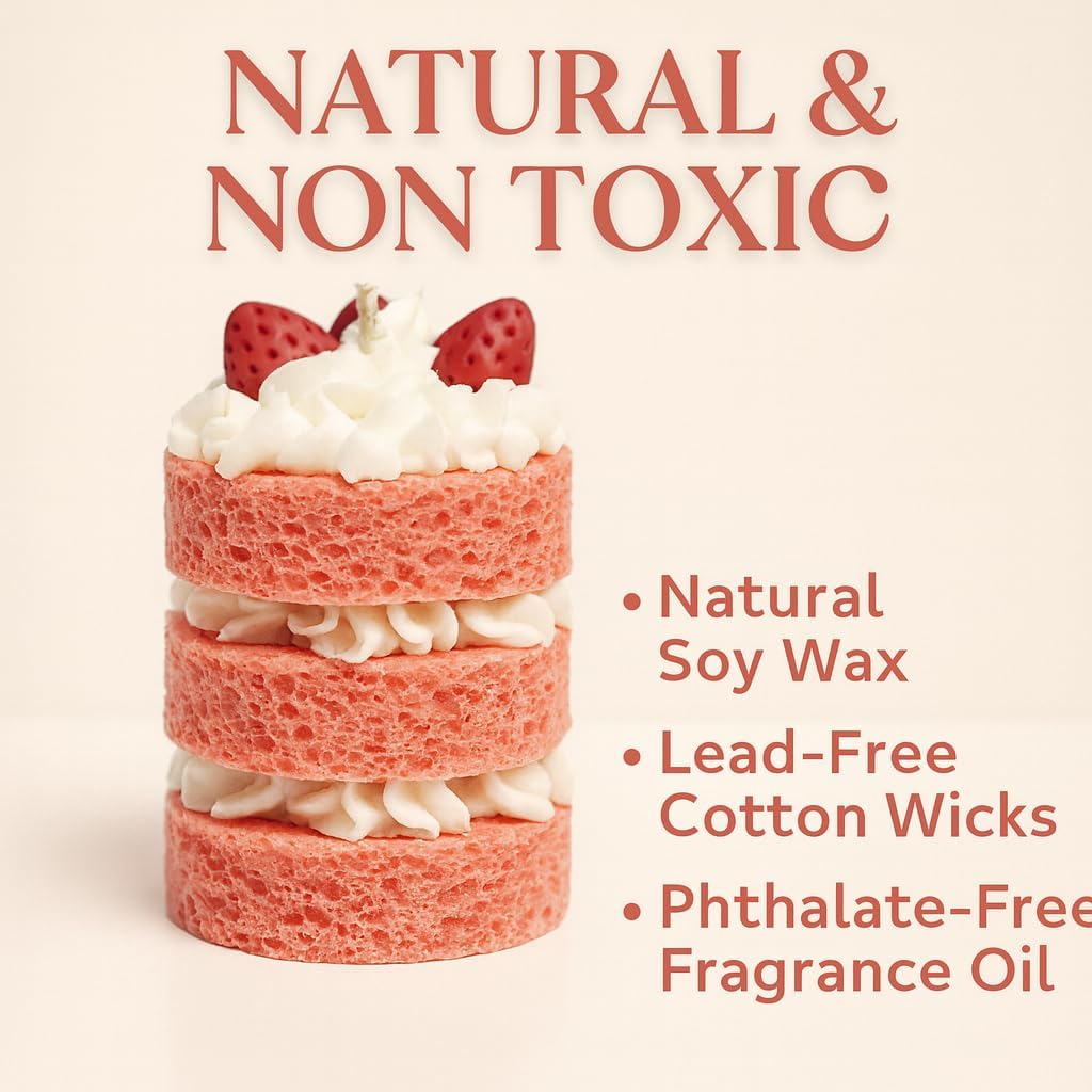 Realistic Dessert Candle - 8oz Handmade Soy Wax Scented Candle (Strawberry Cheesecake)