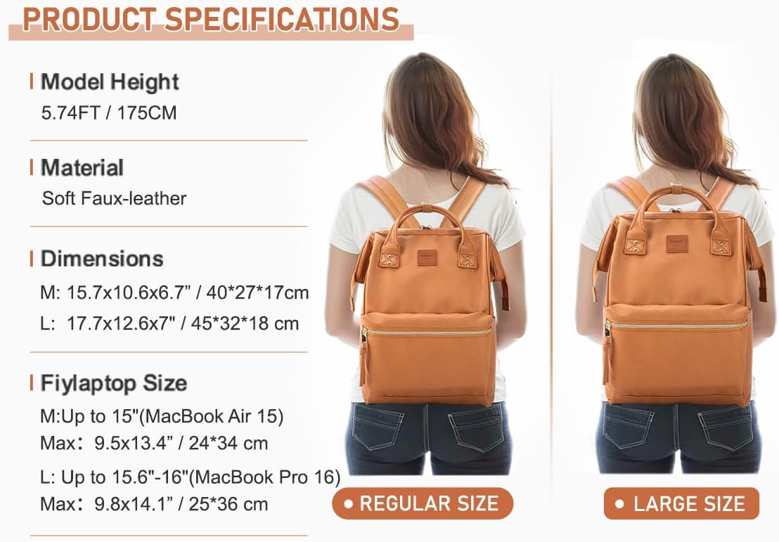 Kah&Kee Leather Laptop Backpack for Women, 14-15 Inch Professional Work Bag, Water-Resistant Vegan Leather Doctor Bag Backpack for Teacher, Nurse & Travel, Fits MacBook Air 15 (Camel Beige,Medium) - Image 5