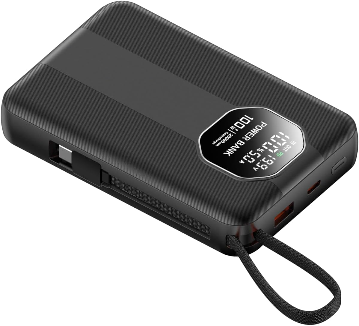 Portable Charger 100W Laptop Power Bank 20000mAh with Built-in USB-C Cable, USB-C Input/Output Battery Pack for Laptops, MacBook, Smartphones, Tablets