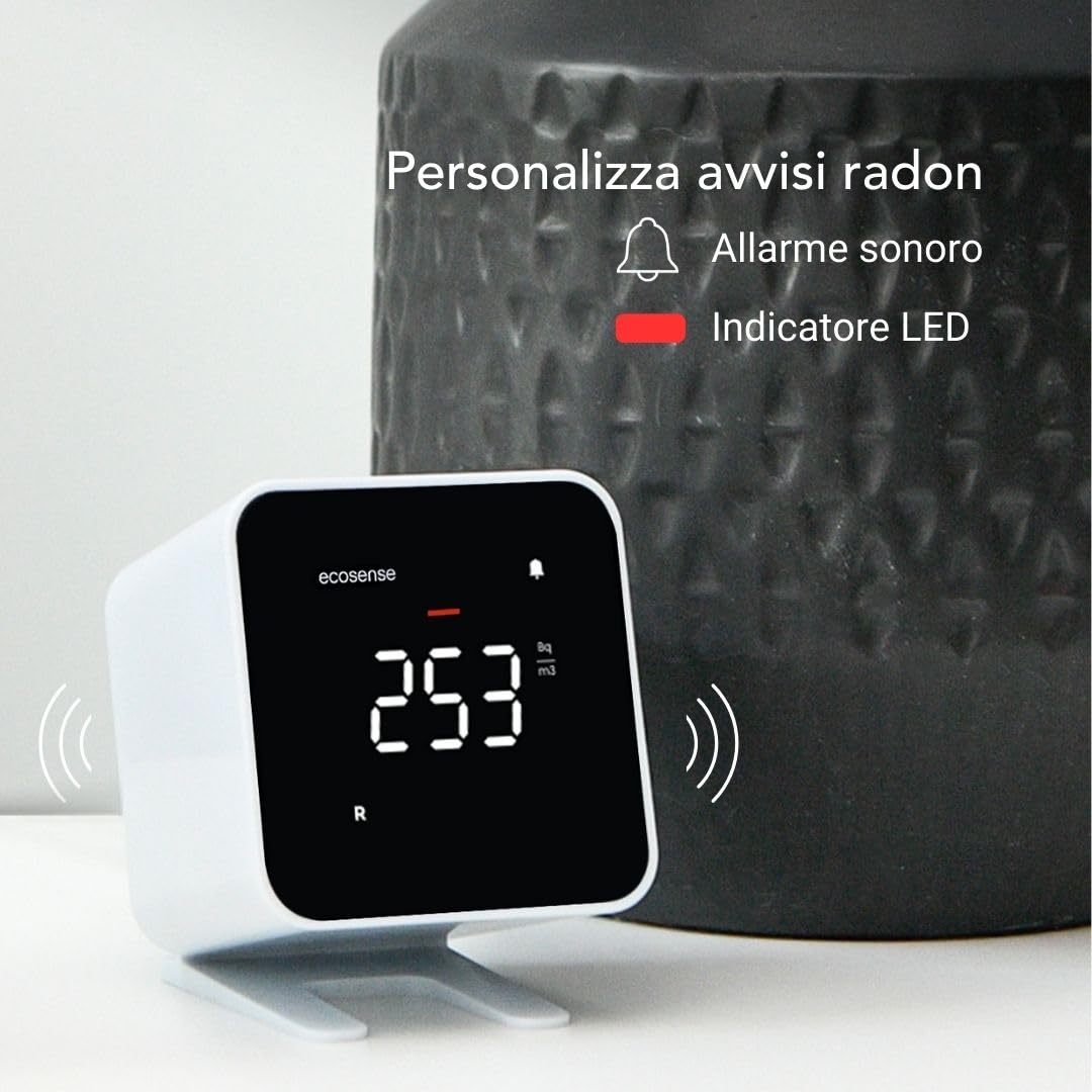 Ecosense EB100 EcoBlu, Rilevatore Radon domestico, Cattura & Visualizzazione Risultati Ogni 10 Minuti, Monitoraggio Continuo a Breve E Lungo Termine, Facile Da Usare