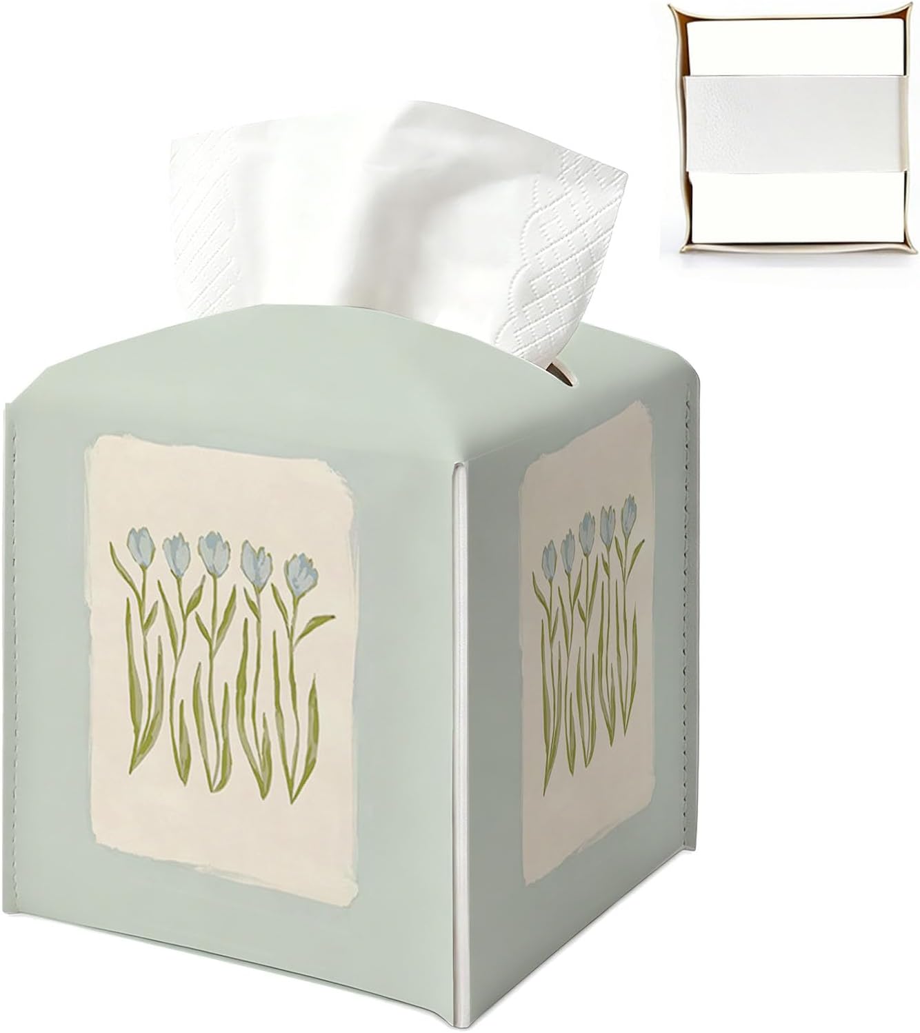 UTELKA Blue and White Hydrangea Square Tissue Box Cover 5.4x5.4x5.3 in