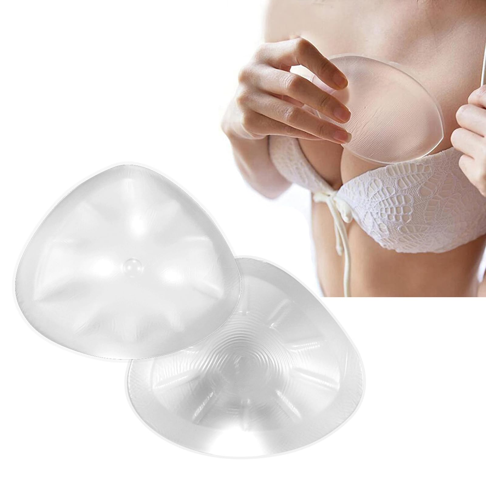 Trójkątne Silikonowe Wkładki Do Biustonosza Mastektomii Niewidoczne Wklęsłe Wkładki Do Biustonosza Samoprzylepne(1000g/pair, Transparent)