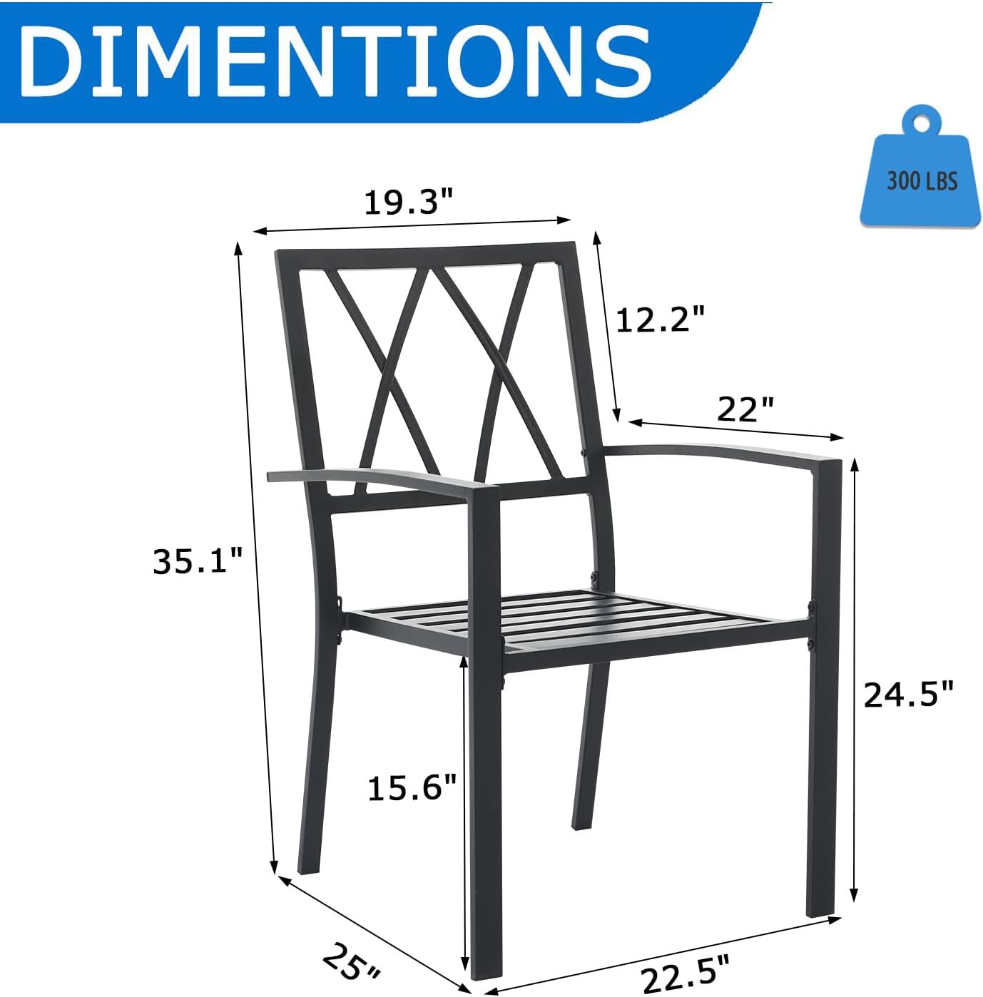 2-Piece Metal Patio Furniture Set, Outdoor Chairs Set of 2 Stackable Dining Chairs & Sillas para Patio Exterior, Black Garden Chairs for Porch