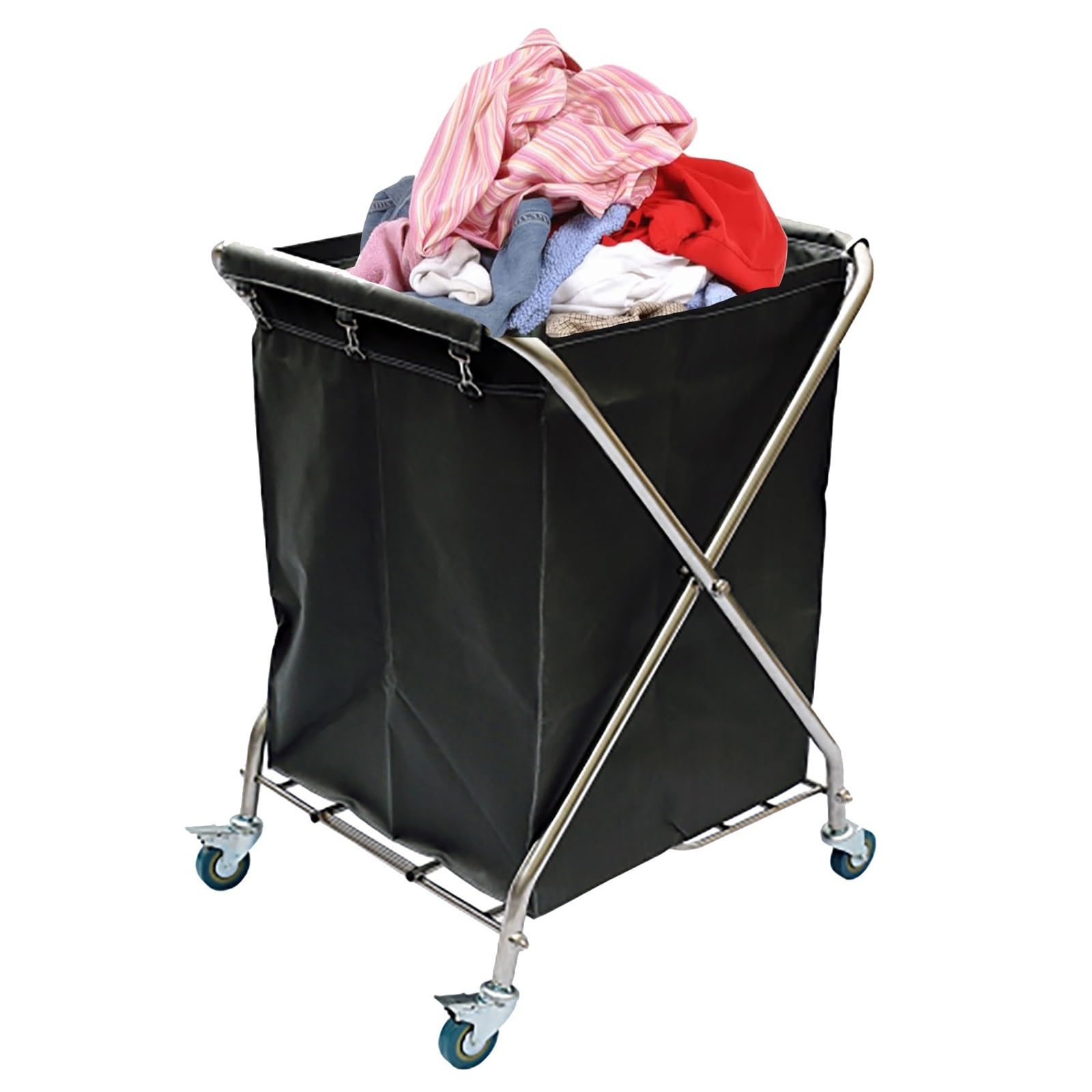 Carrito de Lavandería Plegable con Ruedas, Cesta Industrial para Ropa Sucia, Resistente, para Lavanderías de Hoteles(Gray)