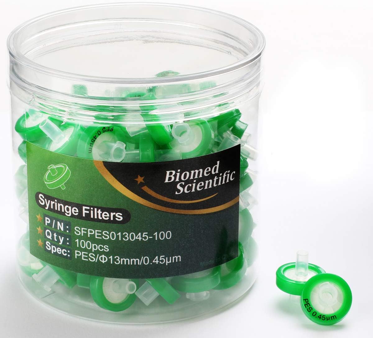 Syringe Filter PES(Polyethersulfone) Membrane 13mm Diameter 0.45um Pore Size Non Sterile Pack of 100 by Biomed Scientific