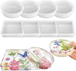 RESINWORLD 8 Pack Deep Coaster Molds, Square Round Coaster Resin Molds, Small Coaster Silicone Molds for Resin Casting, for Flower Bouquet Preservation