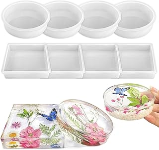 RESINWORLD 8 Pack Deep Coaster Molds, Square Round Coaster Resin Molds, Small Coaster Silicone Molds for Resin Casting, for Flower Bouquet Preservation