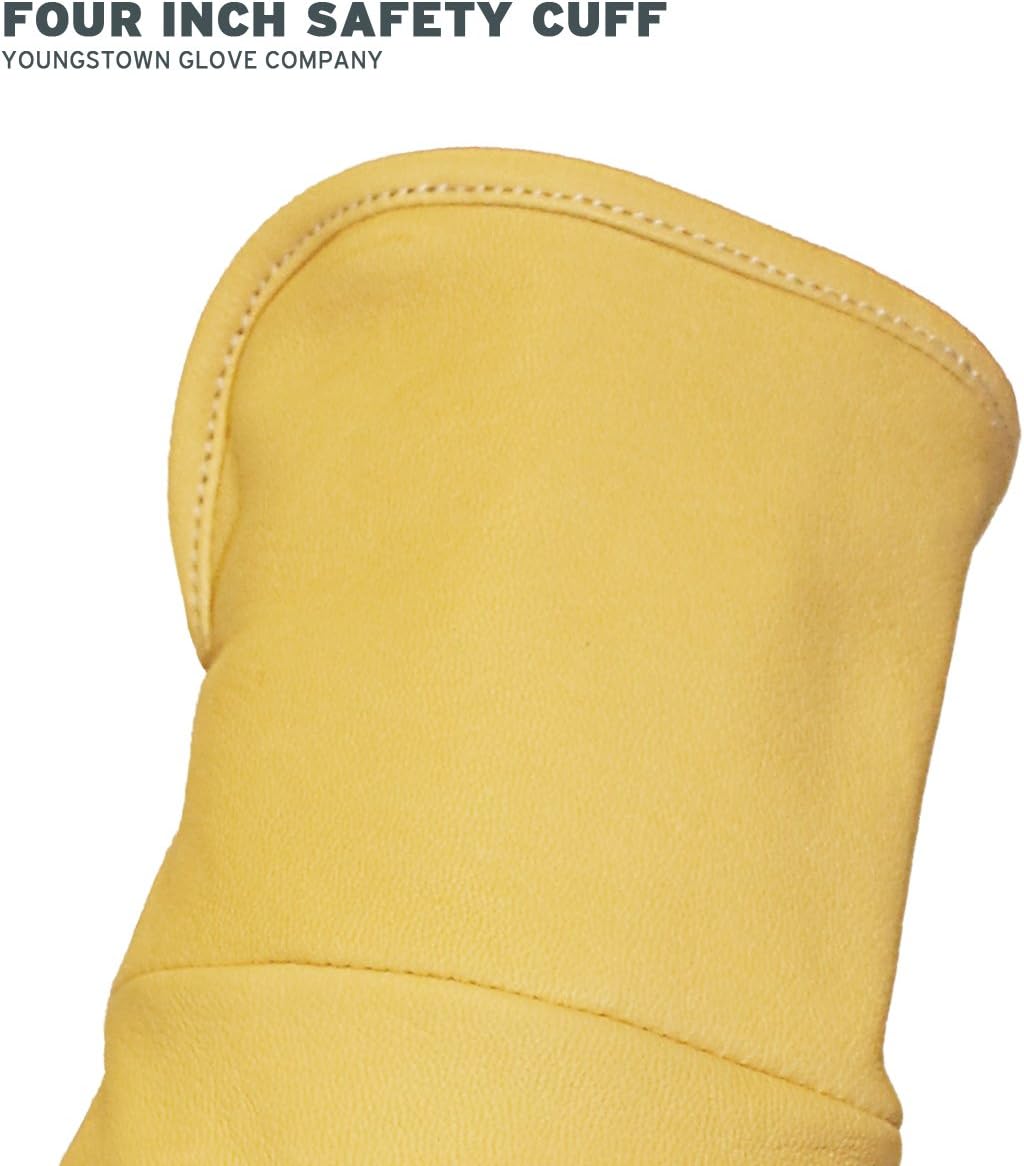 Youngstown Glove Leather Utility Plus Double Layered Long Cuff Work Gloves For Men - Puncture Resistant, Arc Rated - Tan, Small,Brown