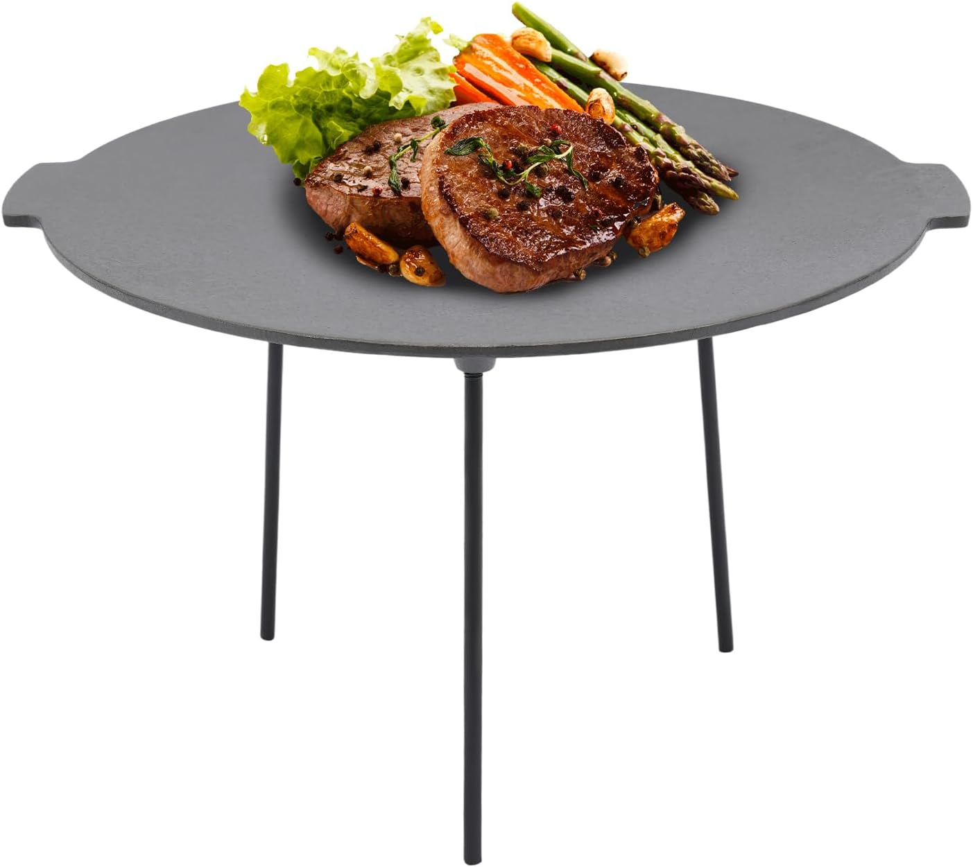 18" Cast Iron Griddle, Round Iron Pan, Portable Campfire Grill with 3 Removable Legs, Fire Pit Grill, for Outdoor BBQ Cooking, Grilling Outdoor Camping