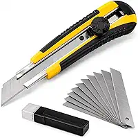 Estilete Profissional 18mm com 10 Lâminas Extras Coloridas – Trava de Segurança, Corte Preciso, Kit Completo