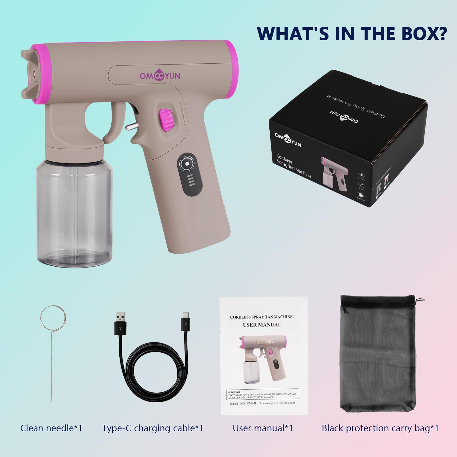 Kabellose Bräunungssprühmaschine, leistungsstarker bürstenloser Motor mit Flüssigkeitsregler, USB-Ladegerät, tragbares Handgerät, Reise-Spray, Bräunungs-Set für Zuhause, Salon, Heimwerken