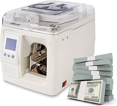 Cash Binding Machine Banknote Binding Machine Automatic Money Bundle Bill Binder with LCD Screen, 2cm Tape 1.5 s/Once, Bill Strapping Machine,Banknote Counting Money Bill Counter