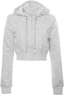 Generisch 2025 Mujer Color sólido Casual Basic Manga Larga Cremallera Crop Hoodie Chaqueta Abrigo Negro, Gris claro., M