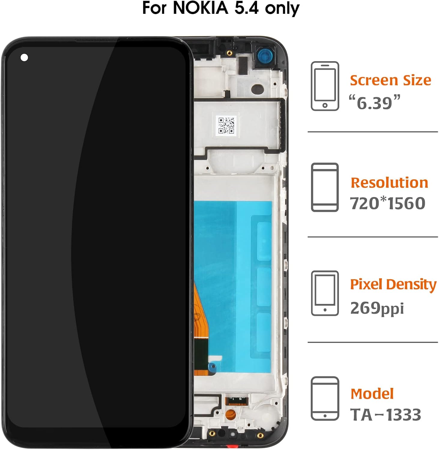 A-MIND for Nokia 5.4 Touch Screen LCD Display with Nokia TA-1333 TA-1340 TA-1337 TA-1328 TA-1325 Touch Digitizer Assembly,with Frame and Free Tools