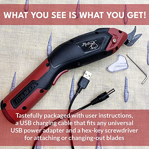 Madam Sew Cordless Electric Scissors for Cutting Fabric | Heavy Duty Electric Fabric Cutter Rechargeable with REPLACEMENT BLADES, Non-Slip Grip | Electric box cutter for Cardboard, Denim, Sewing, wool