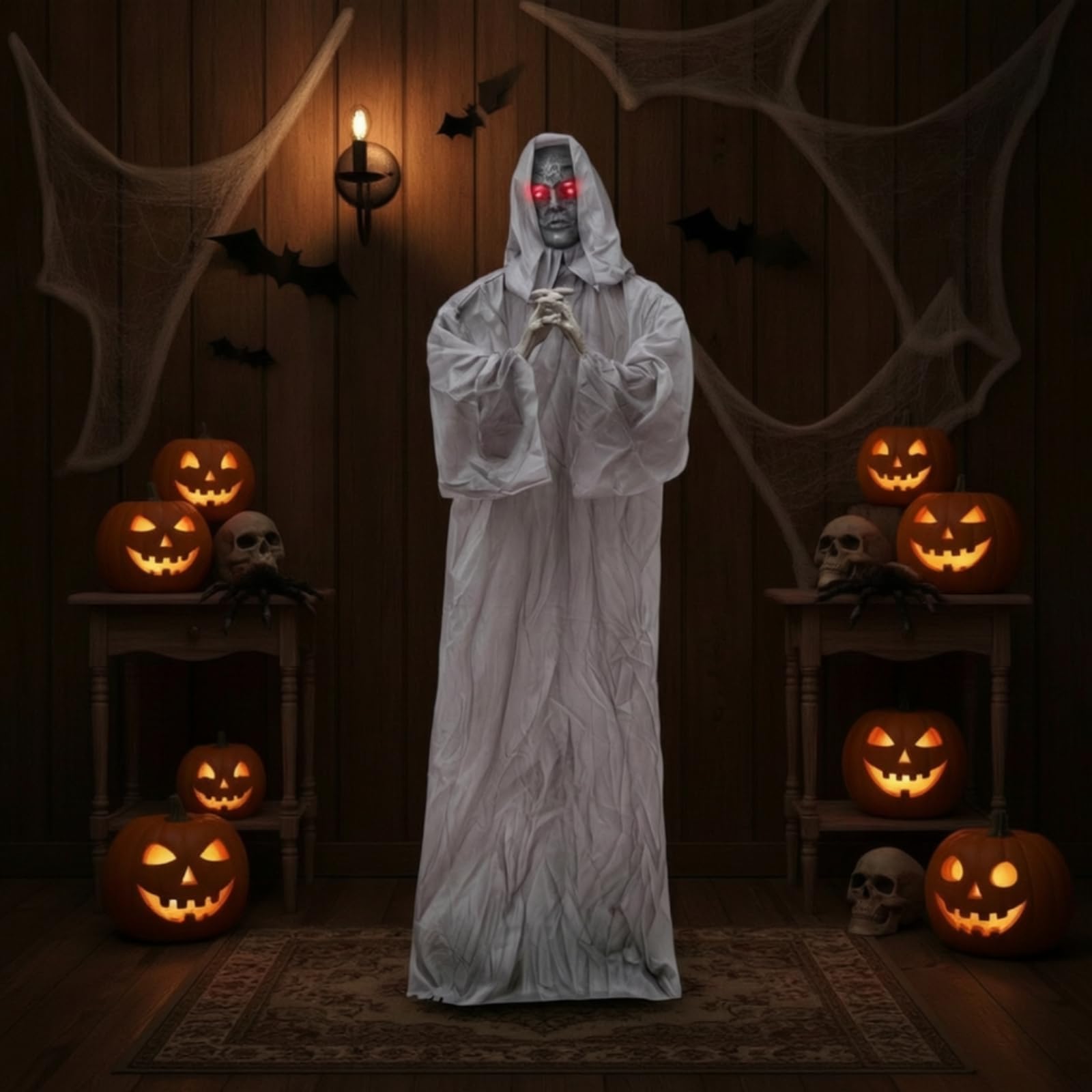 de con Capucha Figura Decorativa de Festival Estatua de Halloween Adorno con Material de Plástico y Tela Activación por Sonido y Temblores Adecuado para Fiestas Entradas Interiores