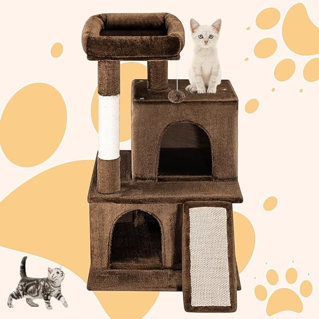 Foto 4 de 6 de BAKAJI Árbol rascador para Gatos con 3 casetas de Refugio y 1 Bola