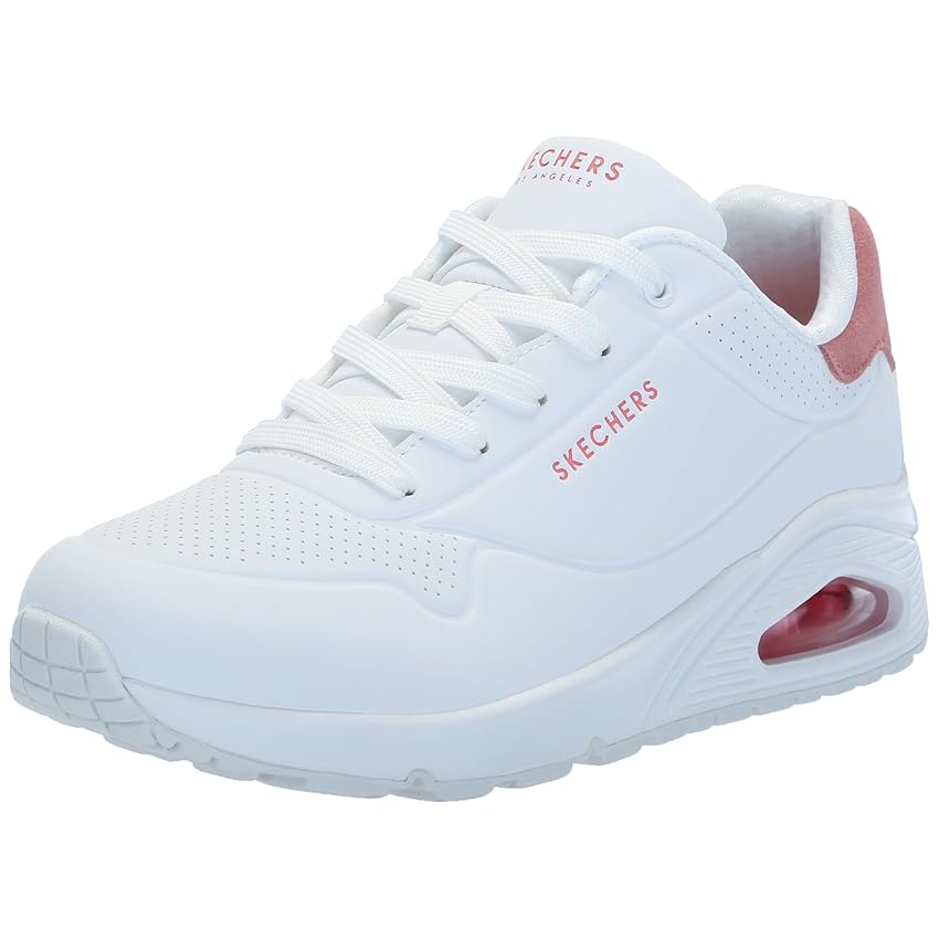 Skechers Uno, Sneaker Donna, White Durabuck Coral Suede Trim, 39.5 EU