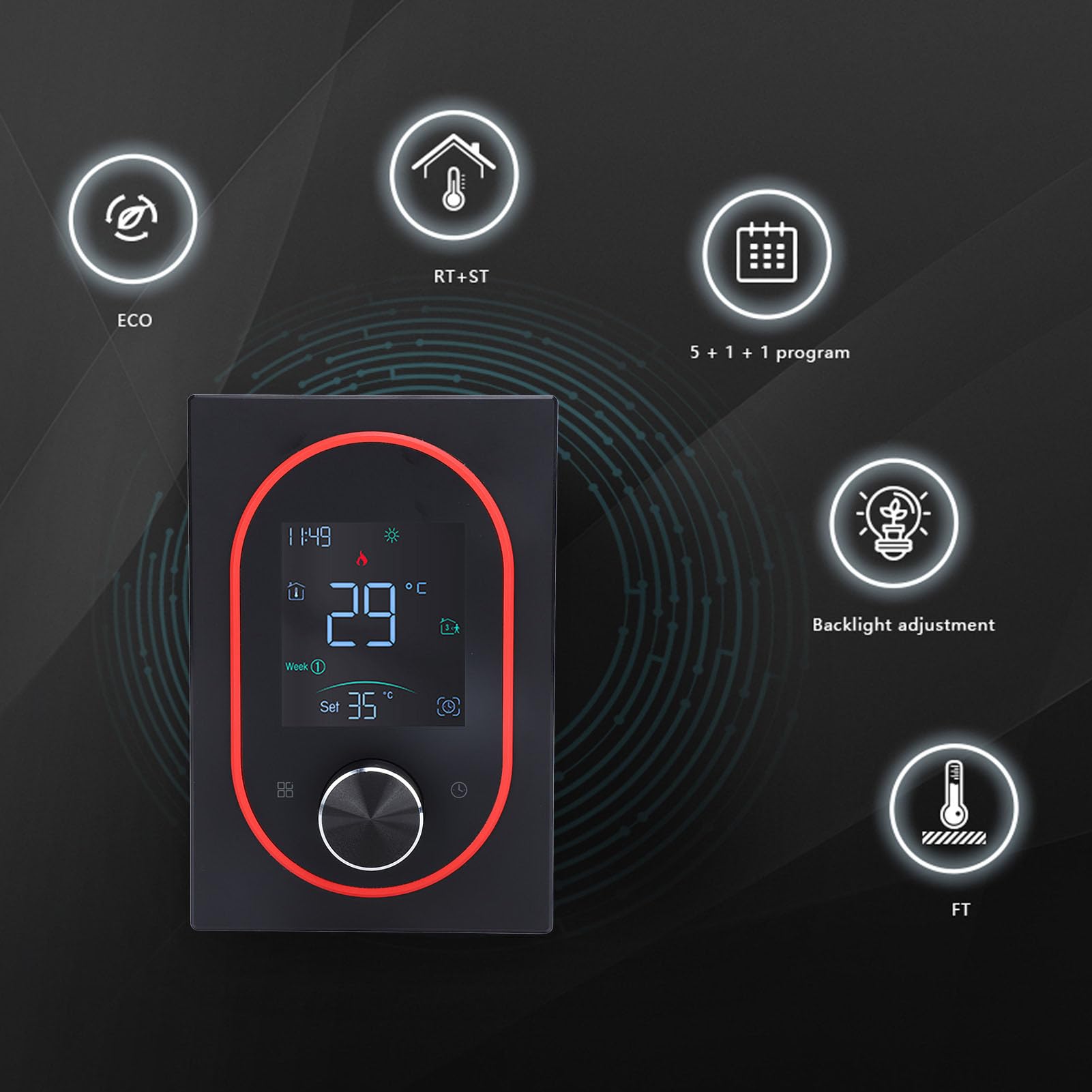 Termostato Intelligente, Termostato Programmabile con Schermo a Colori, Termostato Idraulico con Controllo Tramite App, Memoria di Archiviazione, Supporto per (Regolare)