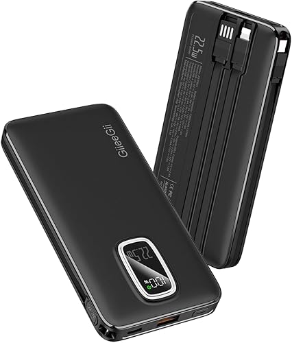 Cargador portátil, 10000 mAh 22.5 W, cargador de batería de carga rápida con cable USB-C, USB-A e iOS, batería de reserva para iPhone 16, 15, 14,