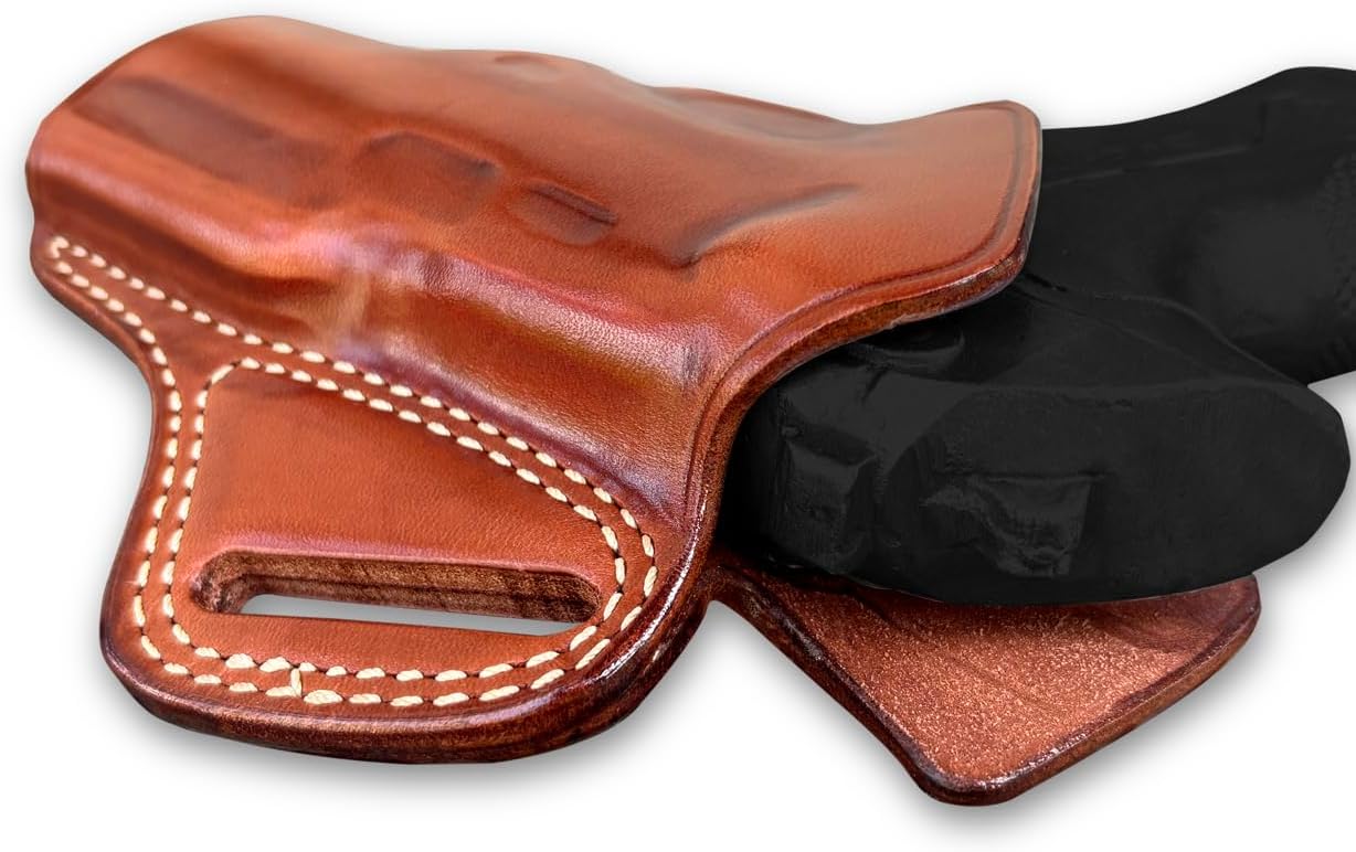 Masc Premium Leather OWB Pancake Holster with Sweat Guard On The Back, Fits Beretta-Type Storm PX4 Compact 9mm 3.2-inch, Right Hand Draw, Brown Color #1525#