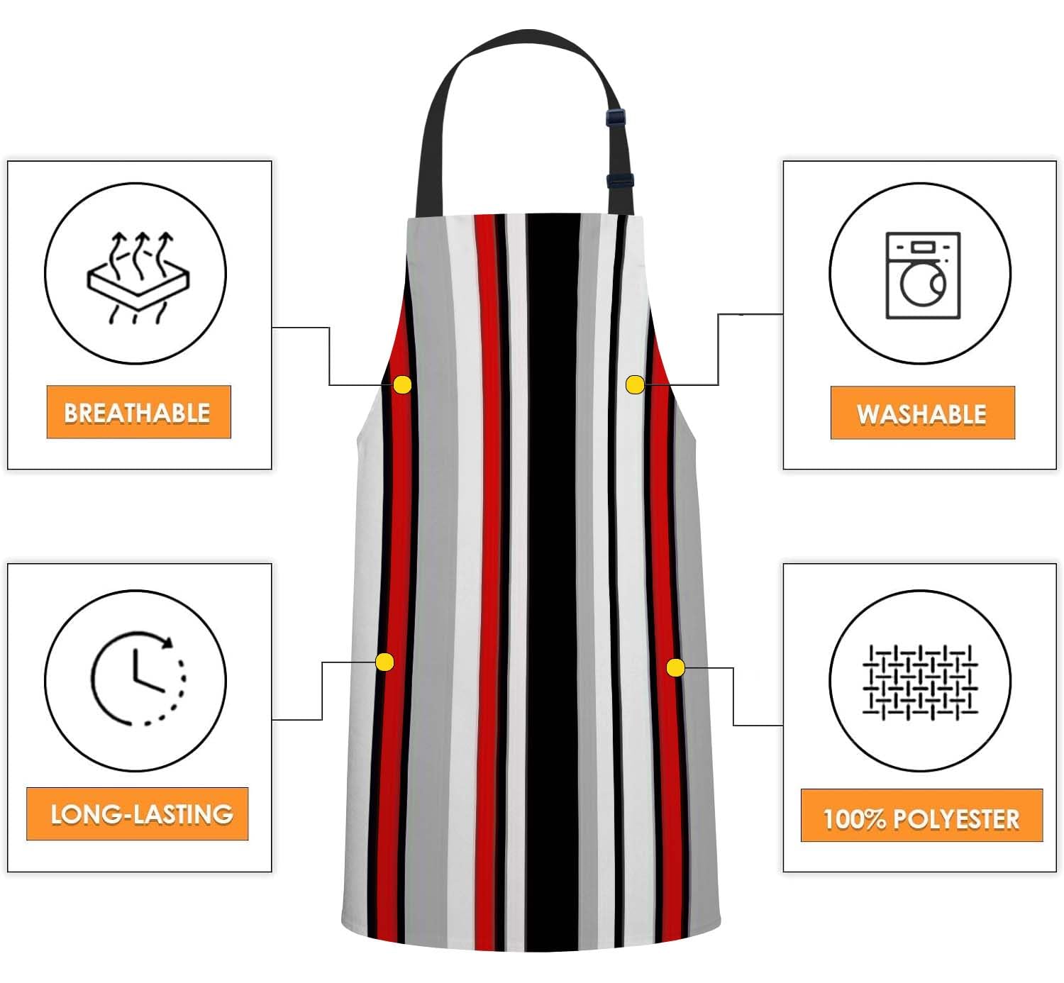 Smooffly Colorful Stripes Apron,Adjustable Neck Bib Apron for Men Women,Suitable for Kitchen Cooking Waitress Chef Apron - Image 4
