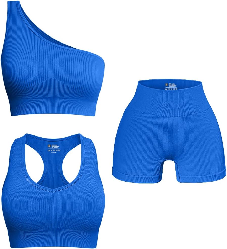 OQQ Women's 3 Piece Ribbed Seamless Exercise Scoop Neck