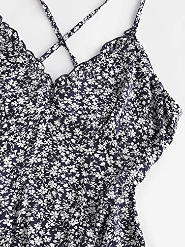 Image of ZAFUL Women's Ditsy Print Puff Sleeve Ruched Mini Mermaid Dress Daisy Floral Off Shoulder Frilled Dress